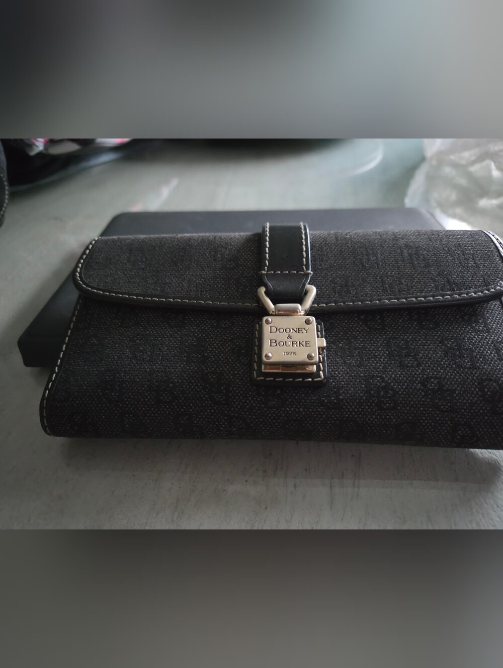 Dooney & Bourke Black Signature Wallet with Gold Hardware